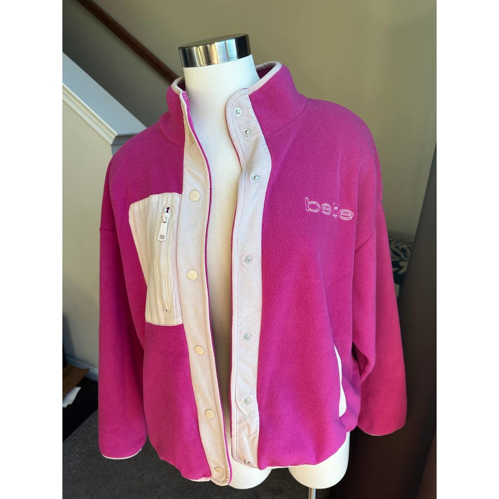 BeBe sport hot pink fleece button down coat, size L. (tag removed, but included)